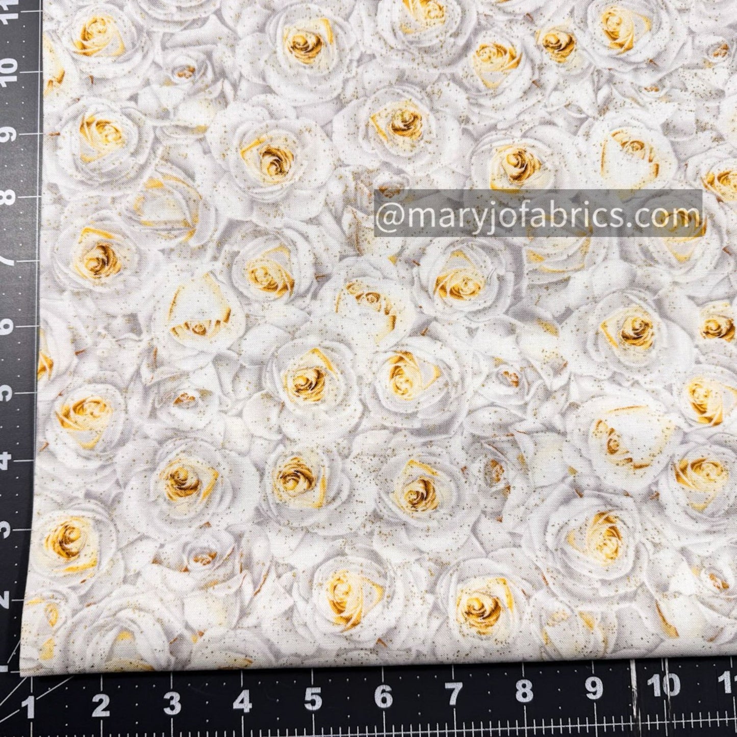 Winter White Rose Cotton Fabric CM2894 Floral - Mary Jo Fabrics