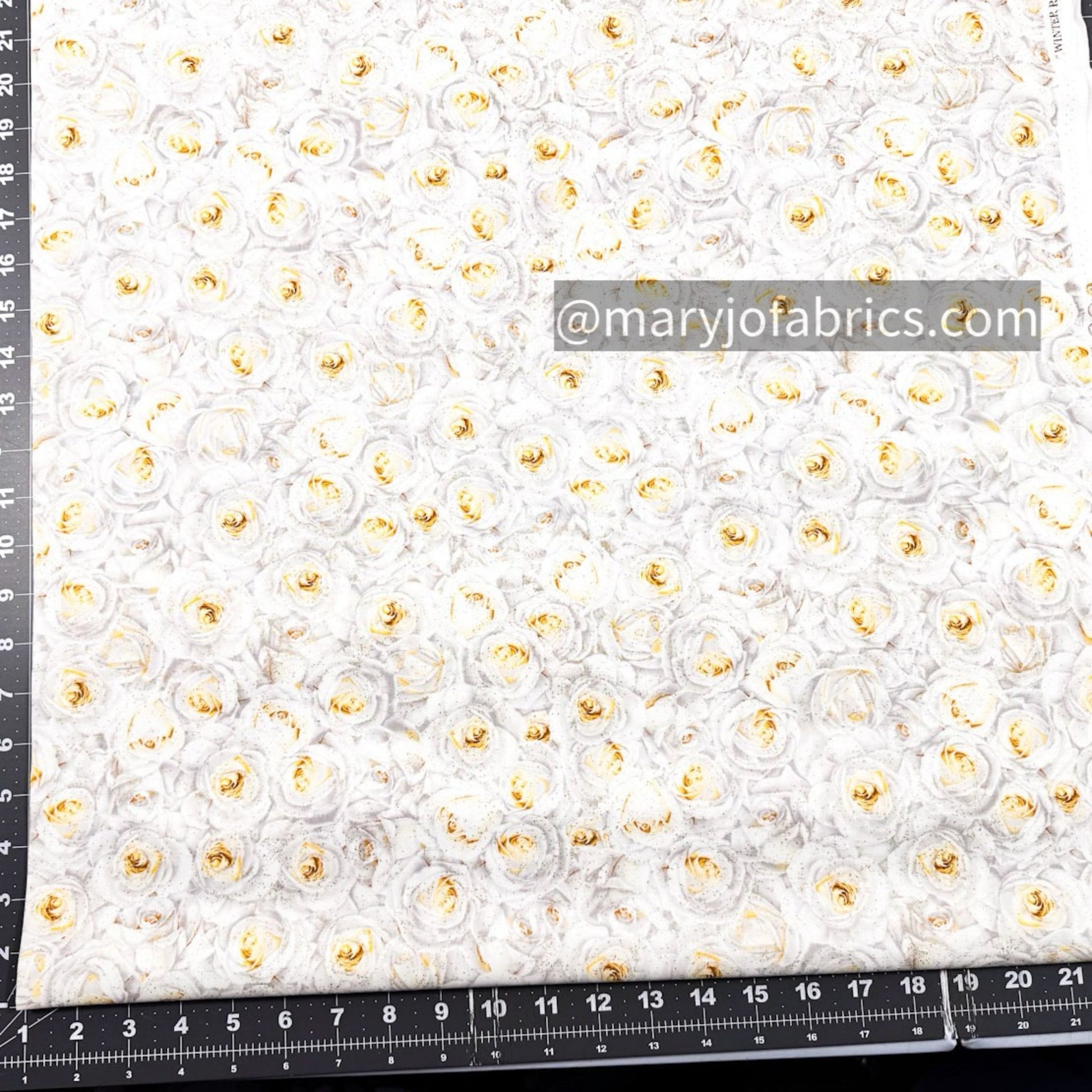 Winter White Rose Cotton Fabric CM2894 Floral - Mary Jo Fabrics