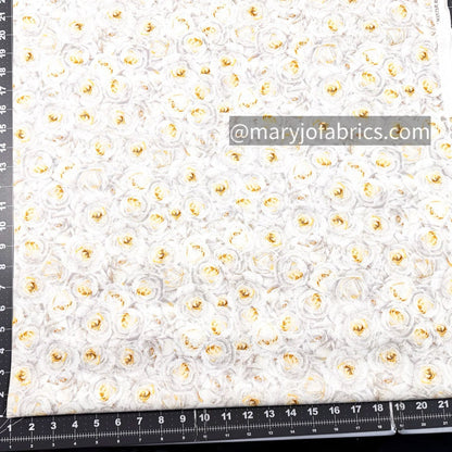 Winter White Rose Cotton Fabric CM2894 Floral - Mary Jo Fabrics