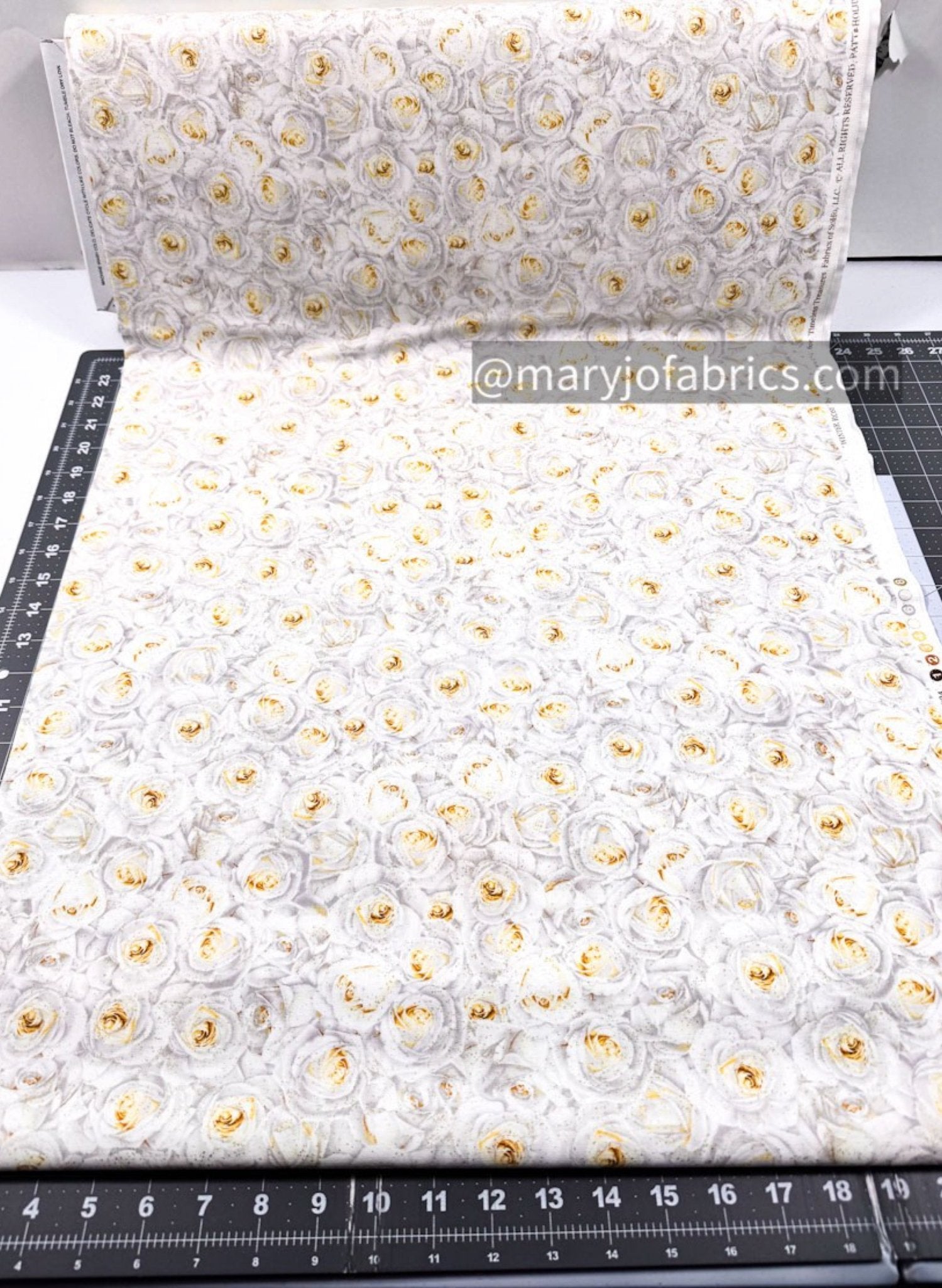 Winter White Rose Cotton Fabric CM2894 Floral - Mary Jo Fabrics