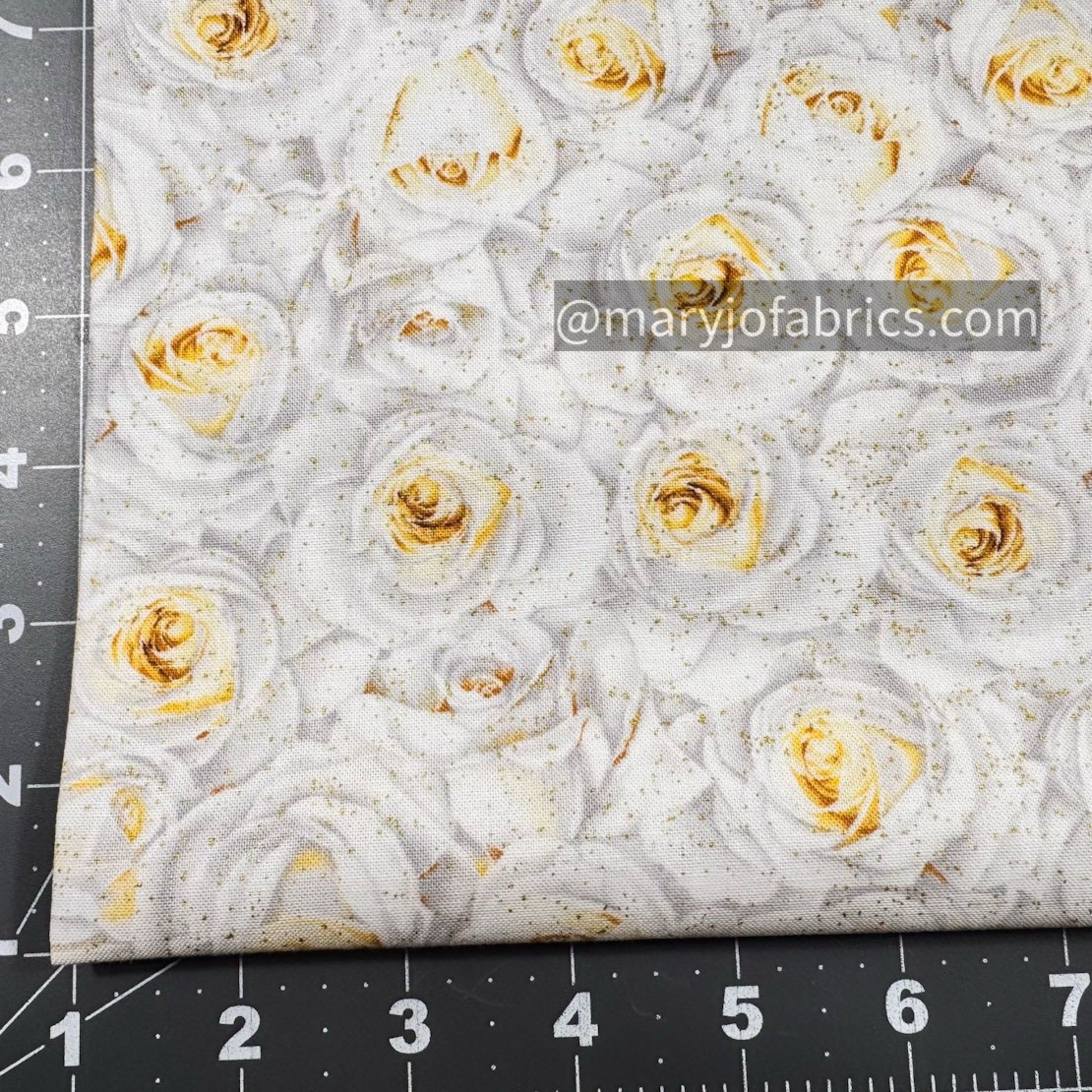 Winter White Rose Cotton Fabric CM2894 Floral - Mary Jo Fabrics