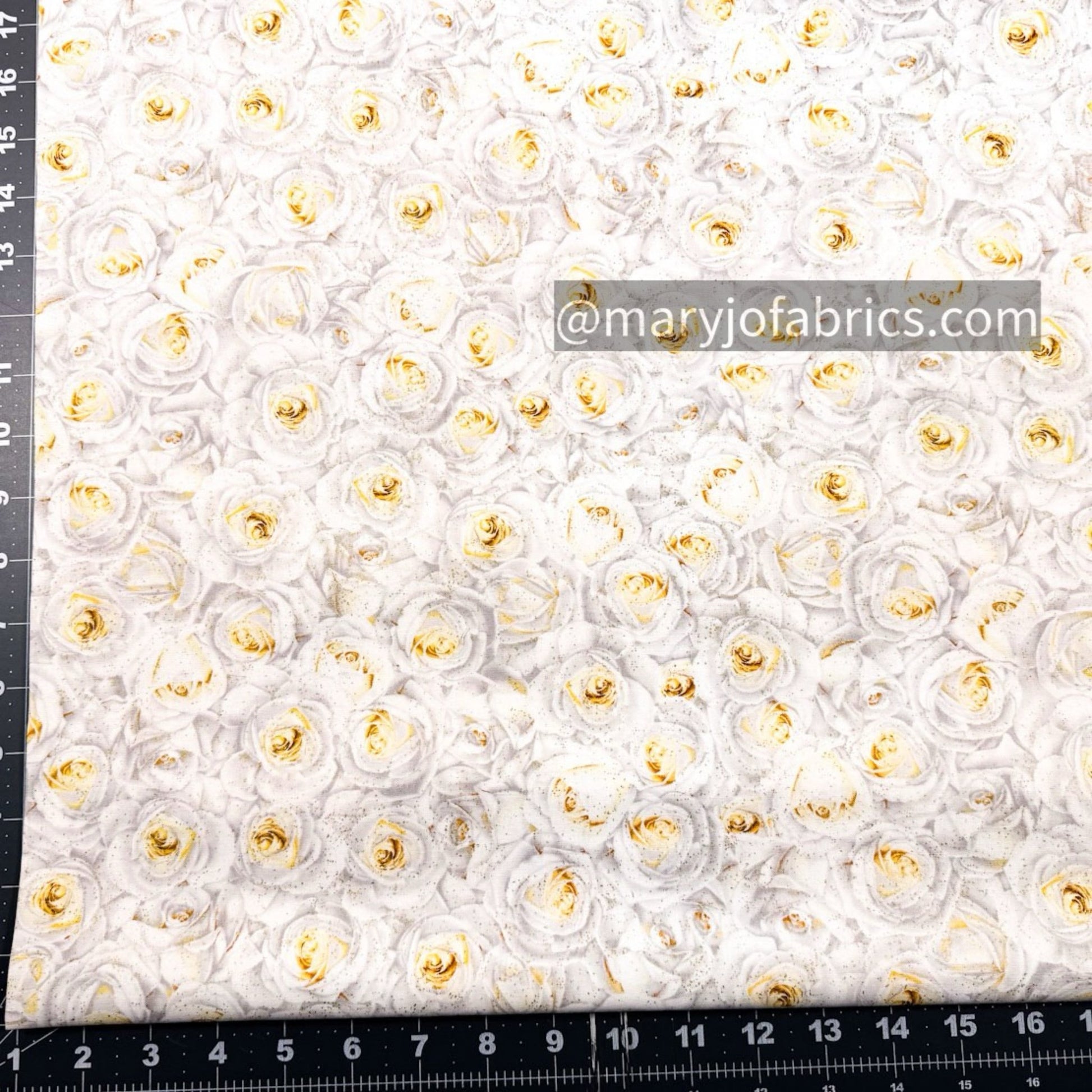 Winter White Rose Cotton Fabric CM2894 Floral - Mary Jo Fabrics