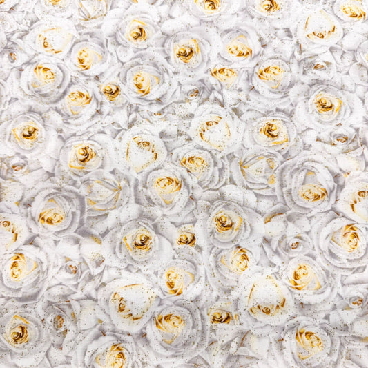 Winter White Rose Cotton Fabric CM2894 Floral - Mary Jo Fabrics