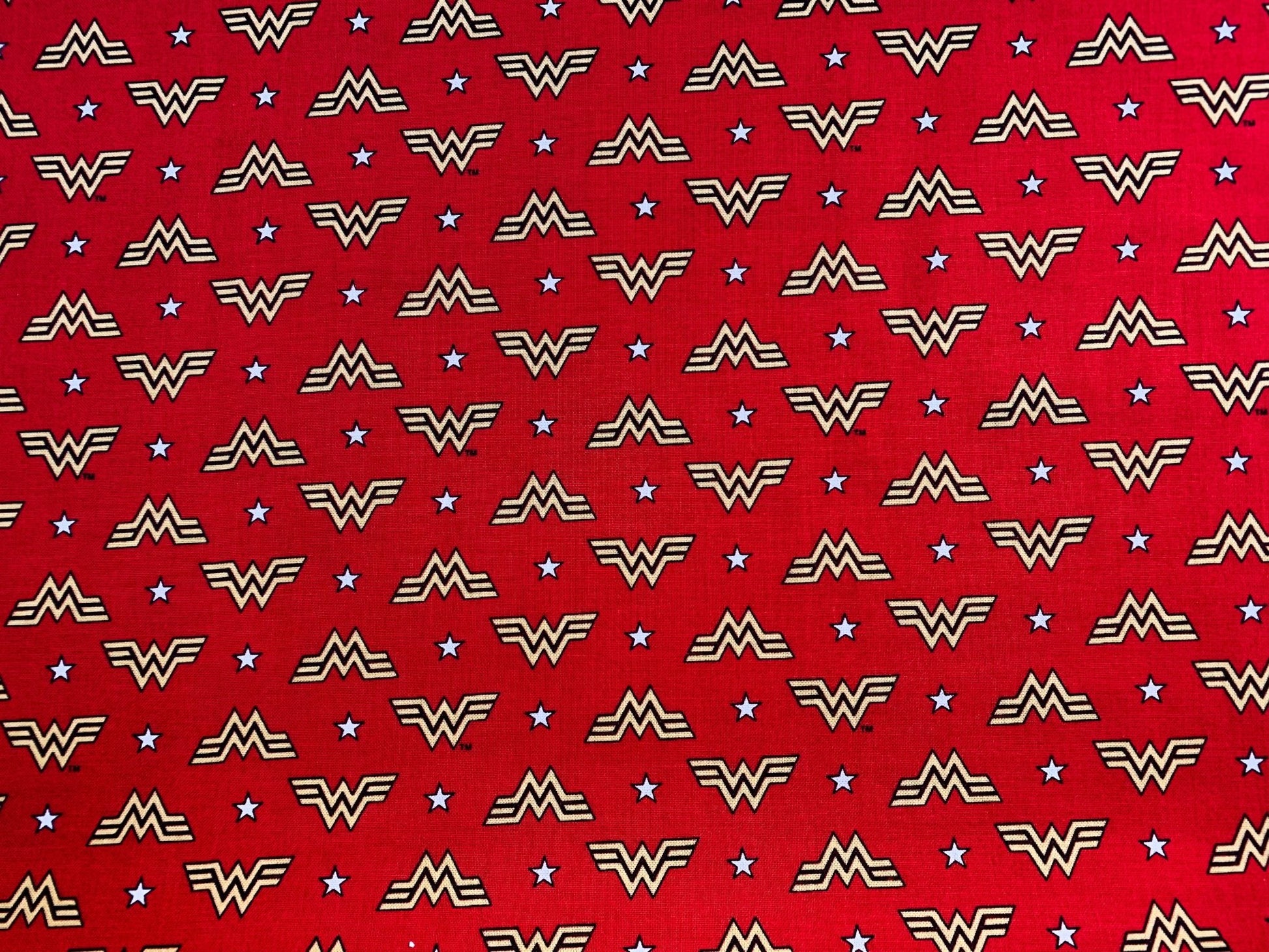 Wonder Woman fabric WW84 WW logo and stars - Mary Jo Fabrics