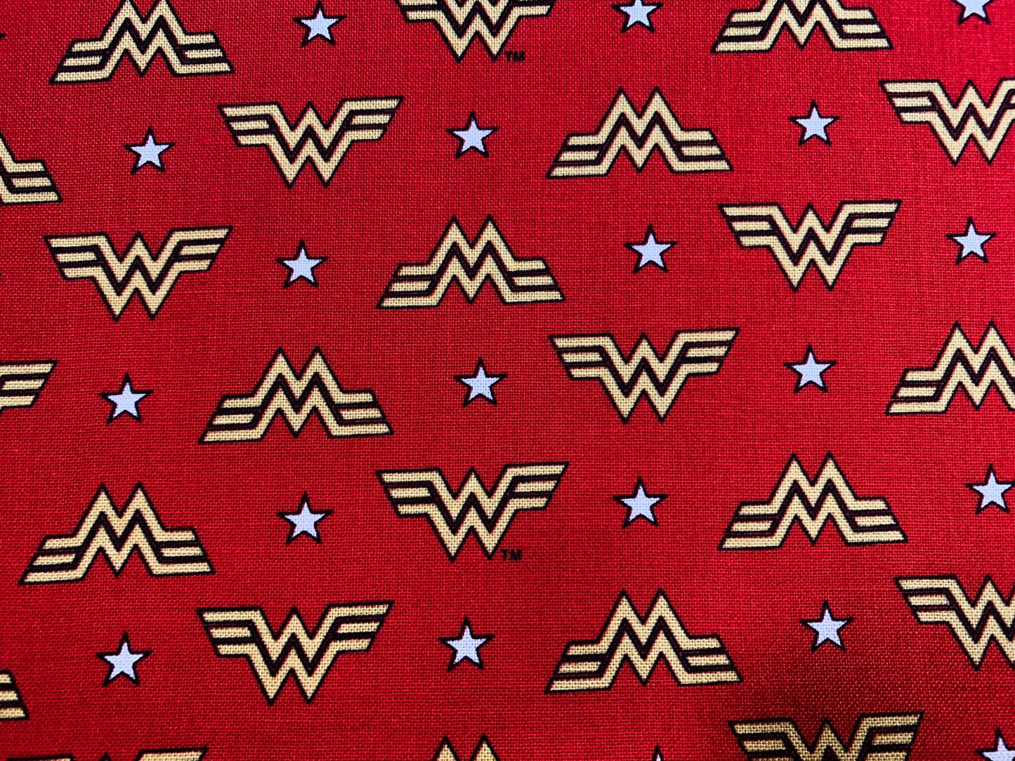 Wonder Woman fabric WW84 WW logo and stars - Mary Jo Fabrics