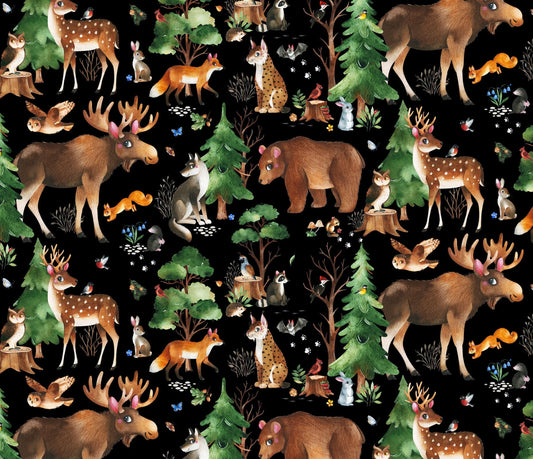 Woodland Animal fabric 724 Black Moose Bear Fox deer fabric - Mary Jo Fabrics