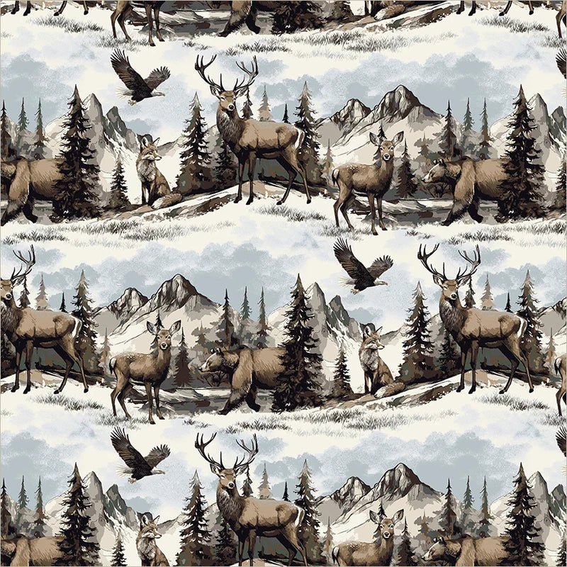 Woodland Deer FLANNEL 55498F Eagle Fox Bear Animal FLANNEL - Mary Jo Fabrics