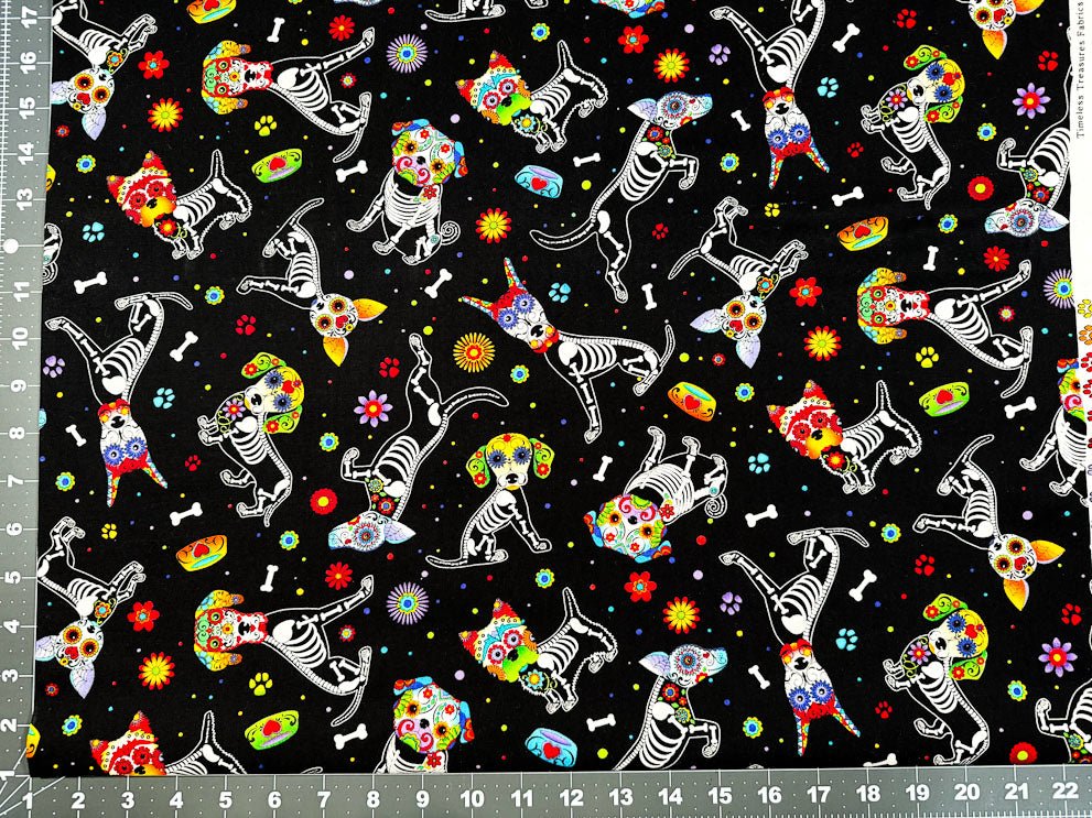 Xray Skeleton dog fabric C4640 Day of the Dead puppy cotton fabric - Mary Jo Fabrics