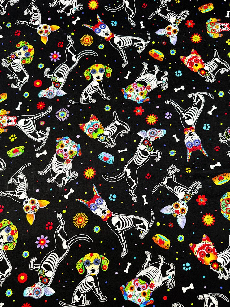 Xray Skeleton dog fabric C4640 Day of the Dead puppy cotton fabric - Mary Jo Fabrics