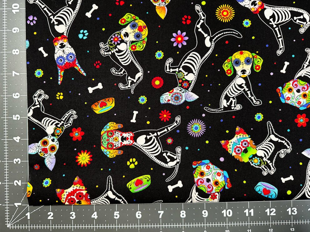 Xray Skeleton dog fabric C4640 Day of the Dead puppy cotton fabric - Mary Jo Fabrics