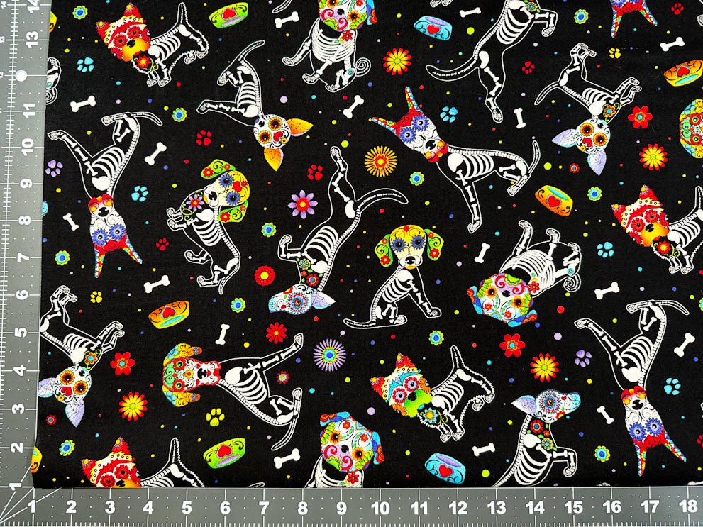 Xray Skeleton dog fabric C4640 Day of the Dead puppy cotton fabric - Mary Jo Fabrics