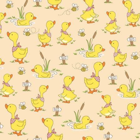Yellow Baby Ducks FLANNEL 1018 - 44 with Bees - Mary Jo Fabrics