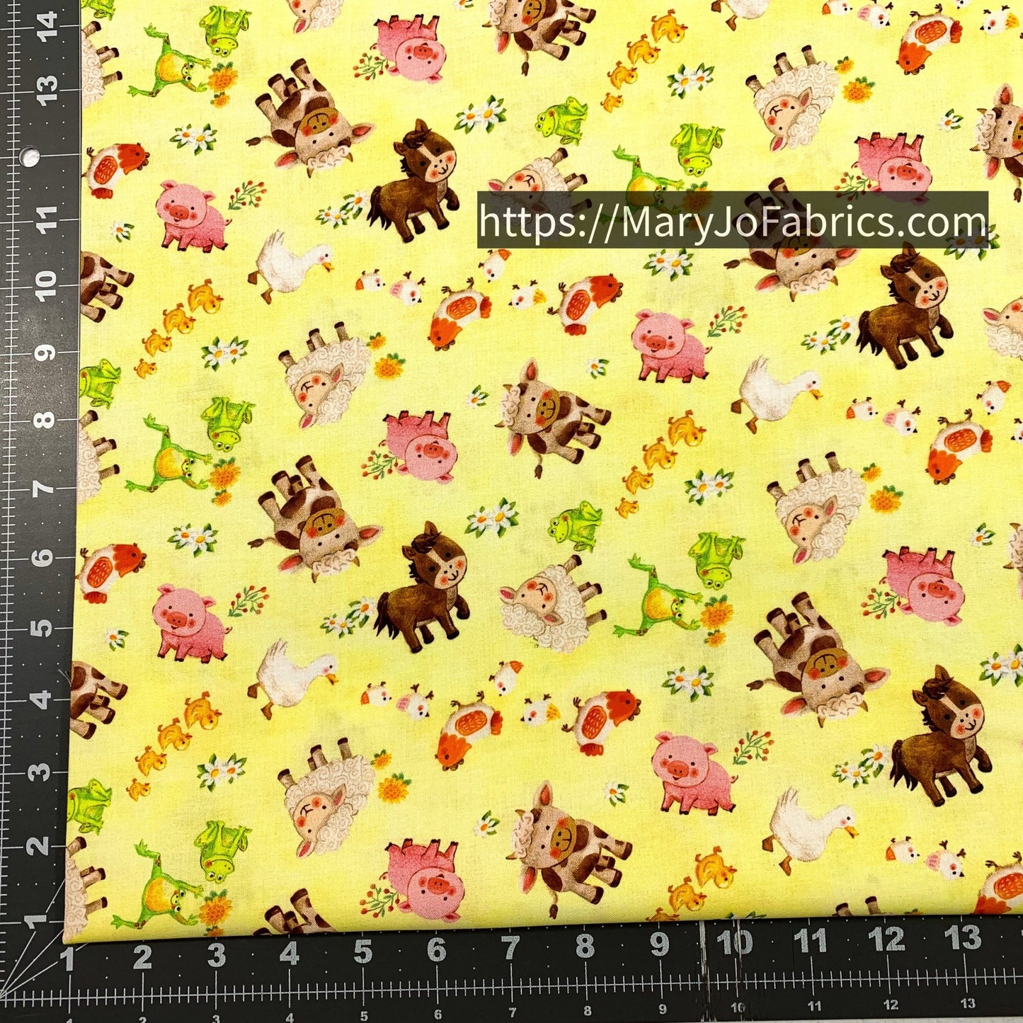 Yellow Cute Farm Animal Fabric 59 - 5741 Wee Ones - Mary Jo Fabrics