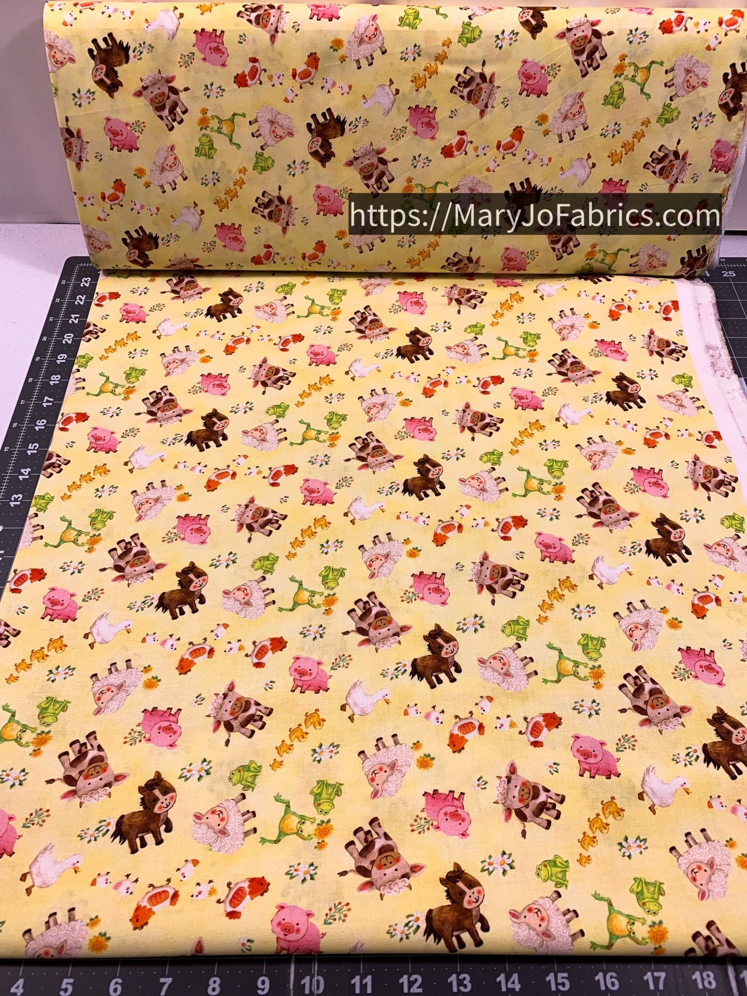 Yellow Cute Farm Animal Fabric 59 - 5741 Wee Ones - Mary Jo Fabrics