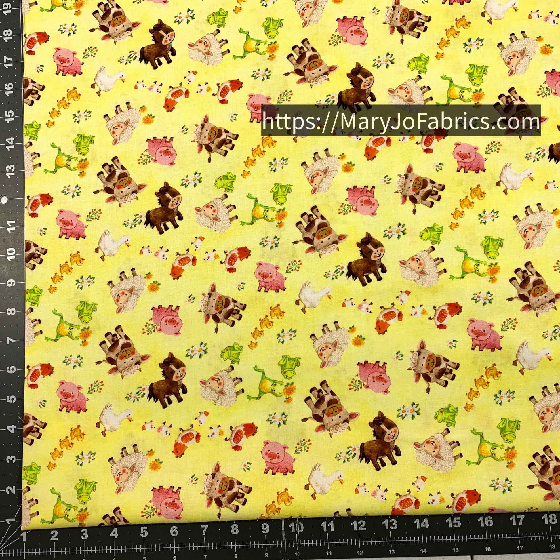 Yellow Cute Farm Animal Fabric 59 - 5741 Wee Ones - Mary Jo Fabrics