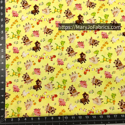 Yellow Cute Farm Animal Fabric 59 - 5741 Wee Ones - Mary Jo Fabrics