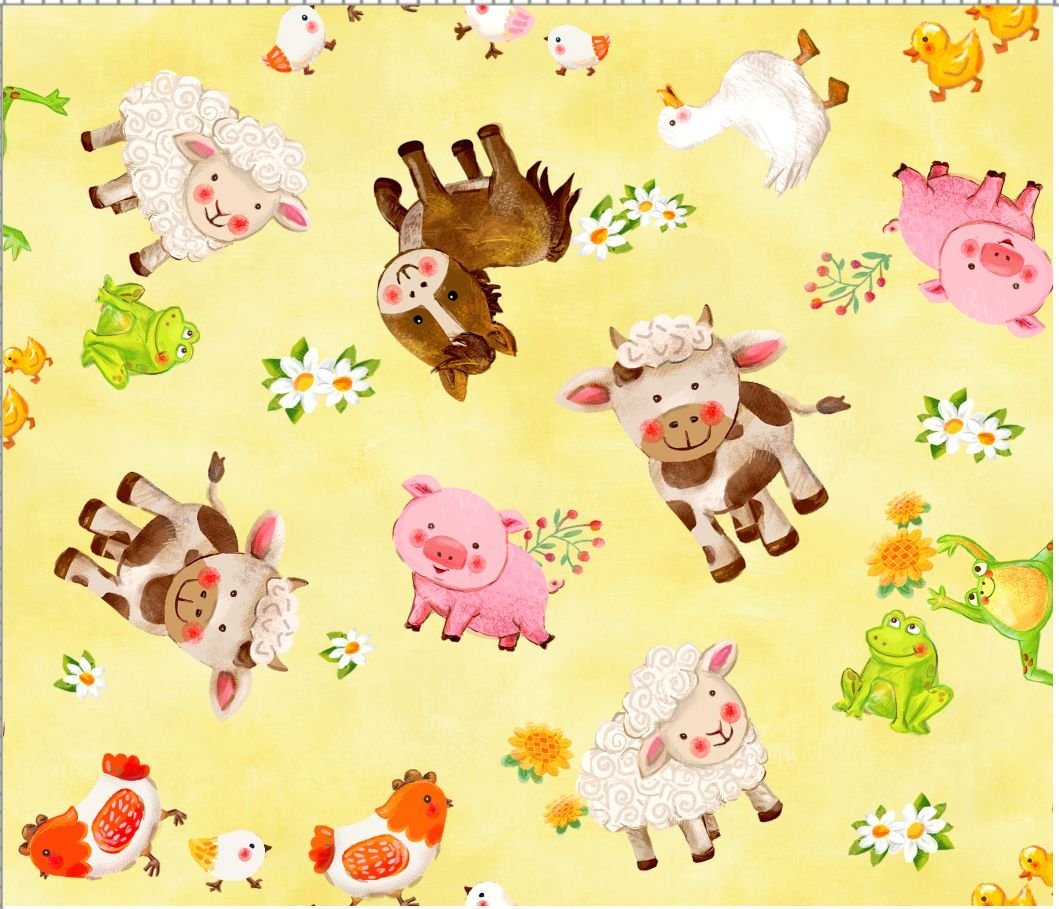 Yellow Cute Farm Animal Fabric 59 - 5741 Wee Ones - Mary Jo Fabrics