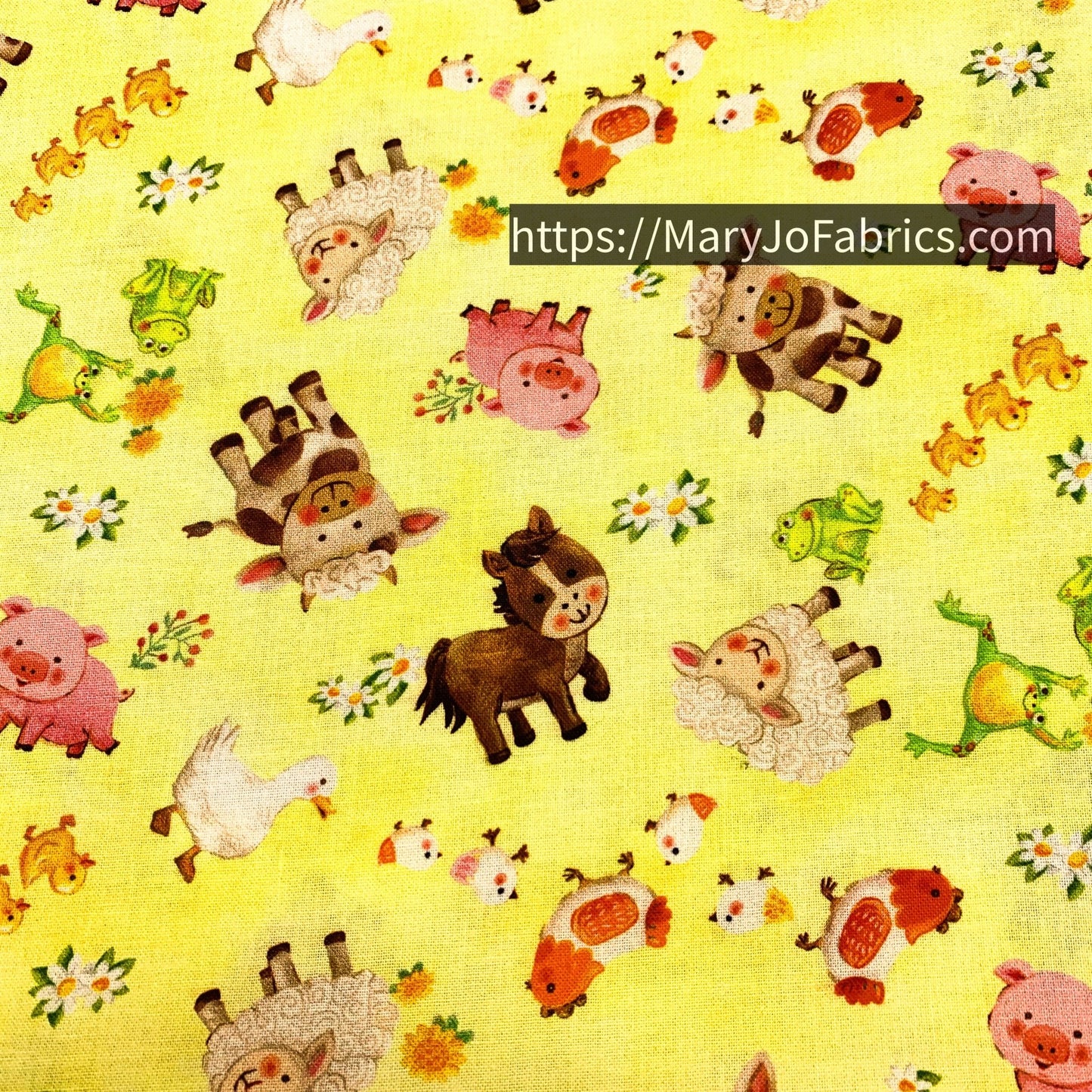 Yellow Cute Farm Animal Fabric 59 - 5741 Wee Ones - Mary Jo Fabrics