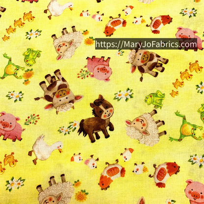 Yellow Cute Farm Animal Fabric 59 - 5741 Wee Ones - Mary Jo Fabrics