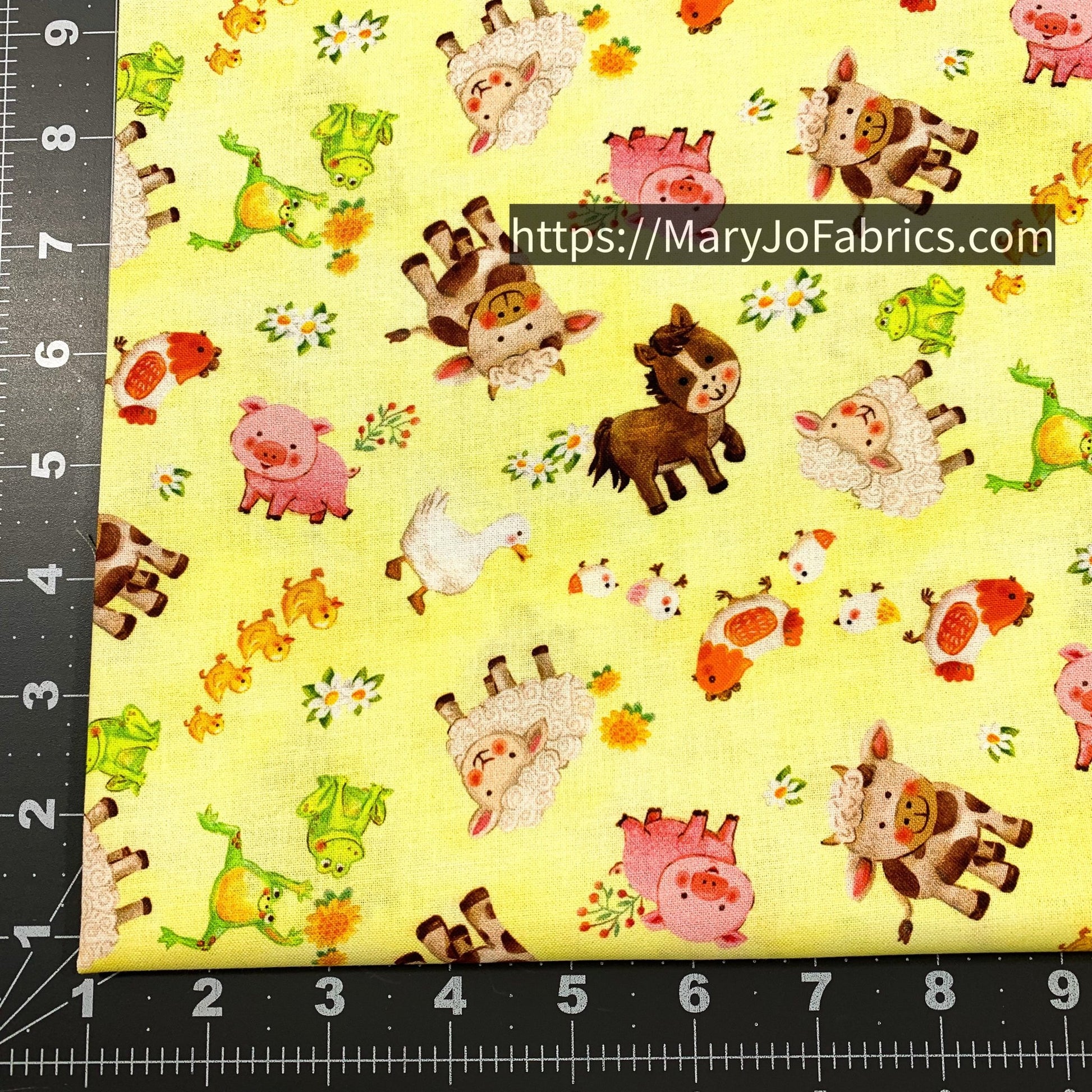 Yellow Cute Farm Animal Fabric 59 - 5741 Wee Ones - Mary Jo Fabrics