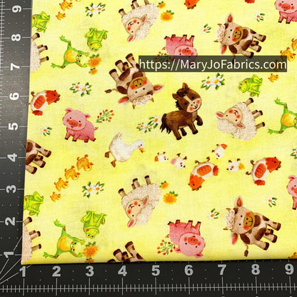 Yellow Cute Farm Animal Fabric 59 - 5741 Wee Ones - Mary Jo Fabrics