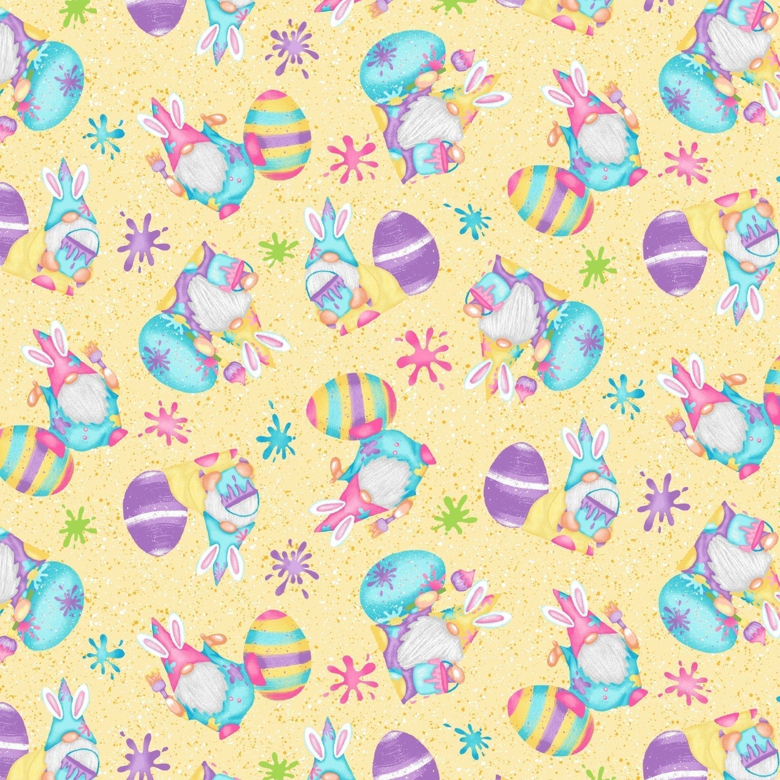 Yellow Easter Gnome fabric 560 - 44 Happy Easter fabric - Mary Jo Fabrics