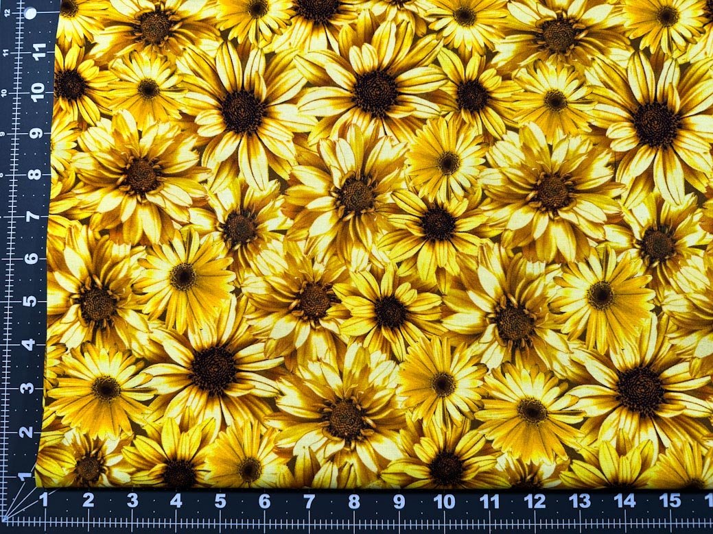 Yellow Honey sunflower fabric CD1362 floral cotton fabric - Mary Jo Fabrics