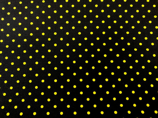 Yellow Polka Dot fabric C1820 Bee Yellow dots on black - Mary Jo Fabrics