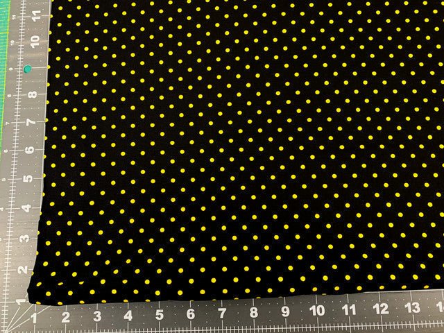 Yellow Polka Dot fabric C1820 Bee Yellow dots on black - Mary Jo Fabrics