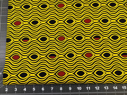 Yellow Waves African fabric 2123 Kenta wave pattern - Mary Jo Fabrics