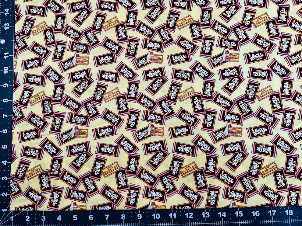 Yellow Wonka Bar Willy Wonka fabric - Mary Jo Fabrics