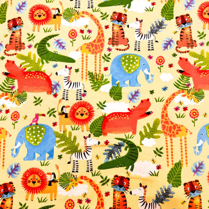 Yellow Zoo Animal FLANNEL fabric 44 - 7951 Lion Tiger Giraffe - Mary Jo Fabrics