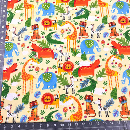 Yellow Zoo Animal FLANNEL fabric 44 - 7951 Lion Tiger Giraffe - Mary Jo Fabrics