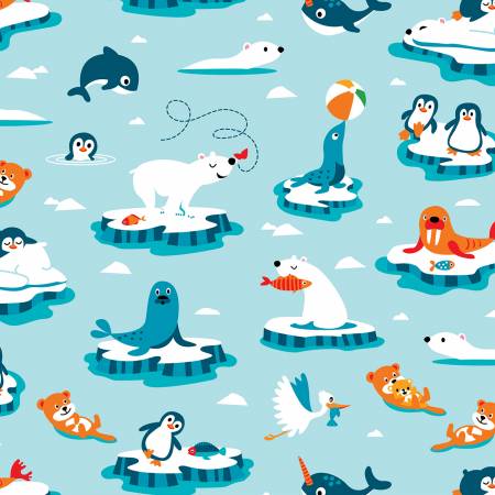 Zooville Winter animal fabric D132 baby penguin - Mary Jo Fabrics