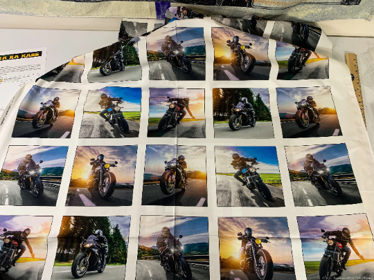 MotorCycle Block Quilt Panel Dream Ride Motorcycle fabric