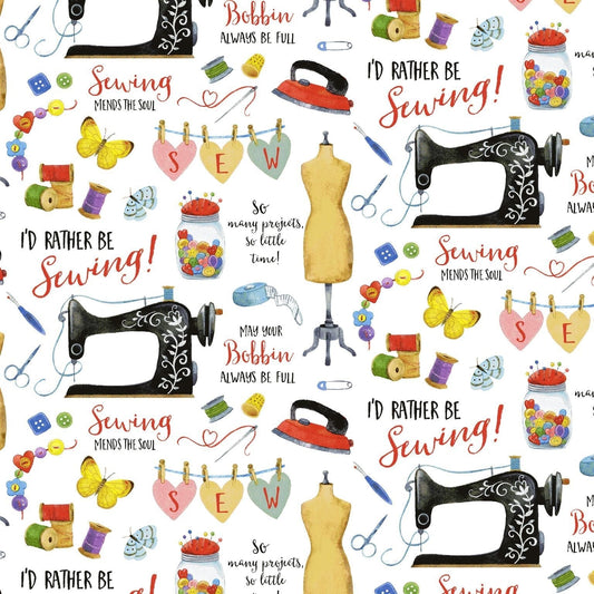 Just Sew Happy Sewing fabric 48687 I'D rather be sewing