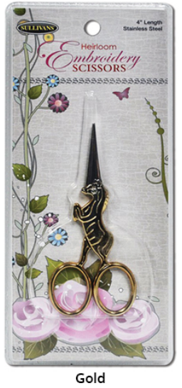 Sullivan Embroidery Scissors Gold Unicorn 4" length