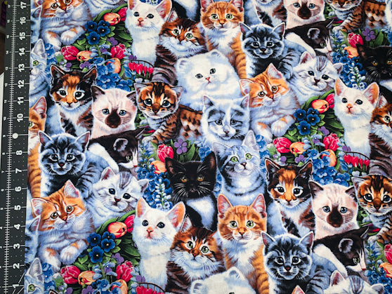 Garden Kitten fabric Cat cotton fabric Animal Love