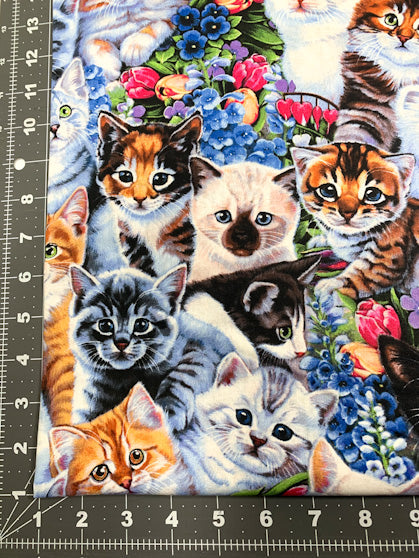 Garden Kitten fabric Cat cotton fabric Animal Love