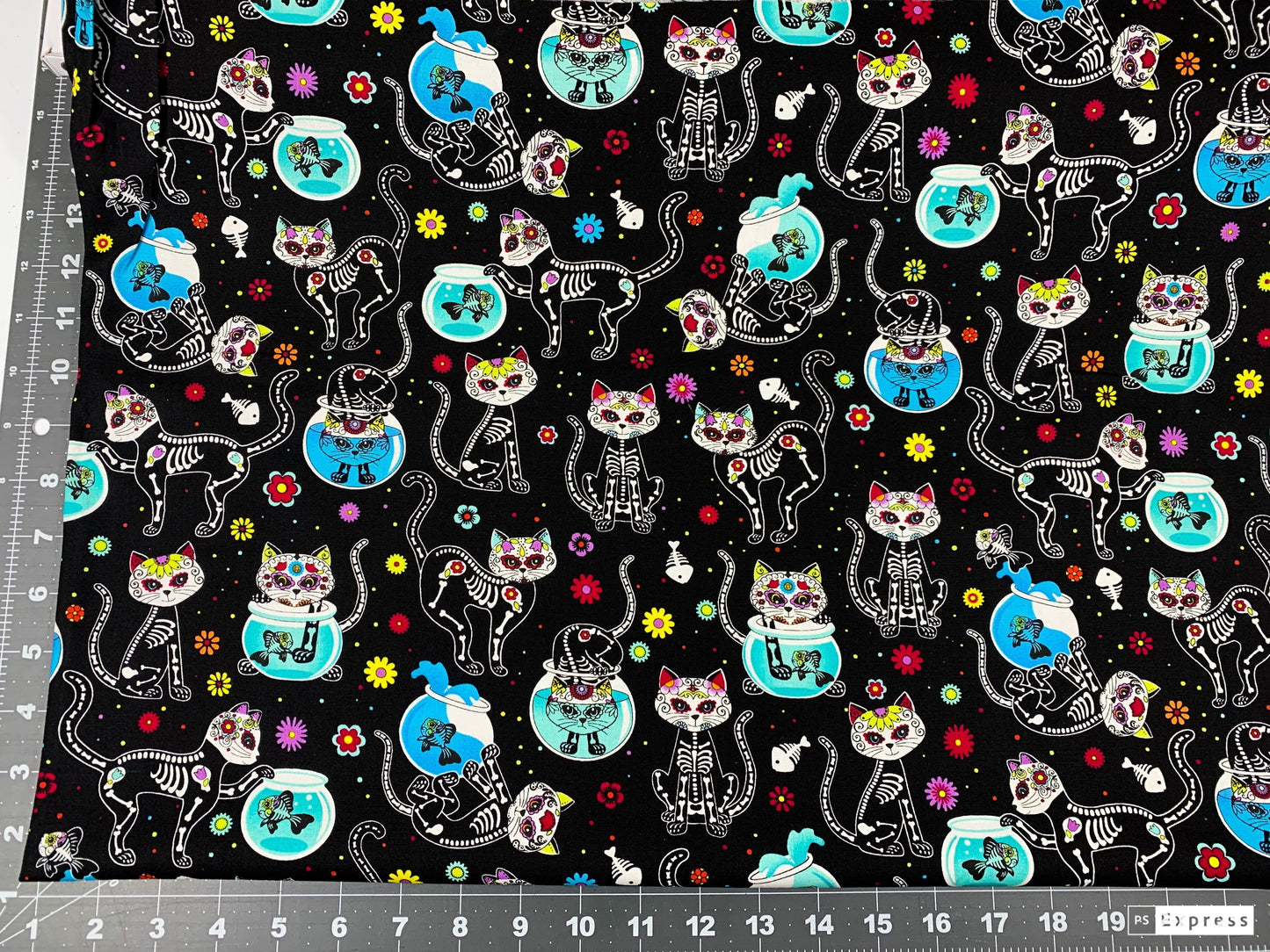 Skeleton and Fishbowls cat fabric C4159 Cats cotton fabric