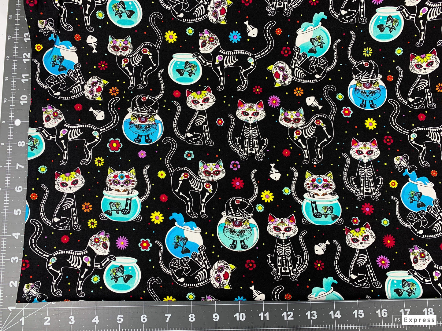 Skeleton and Fishbowls cat fabric C4159 Cats cotton fabric