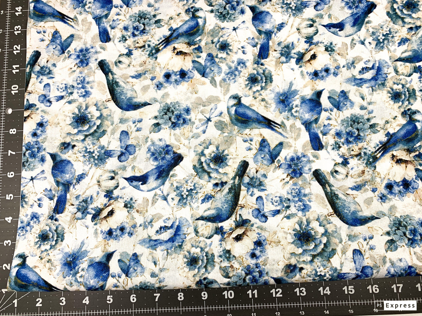 Blue birds cotton fabric LA-0002-7C Blue Bird floral fabric