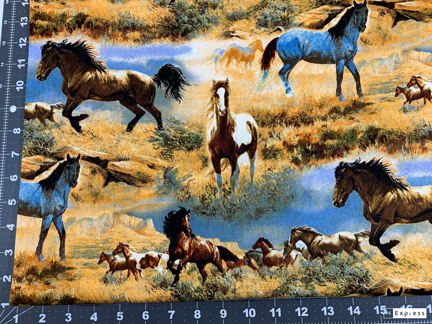 Horse fabric WW-3060-6C Horses in the Prairies