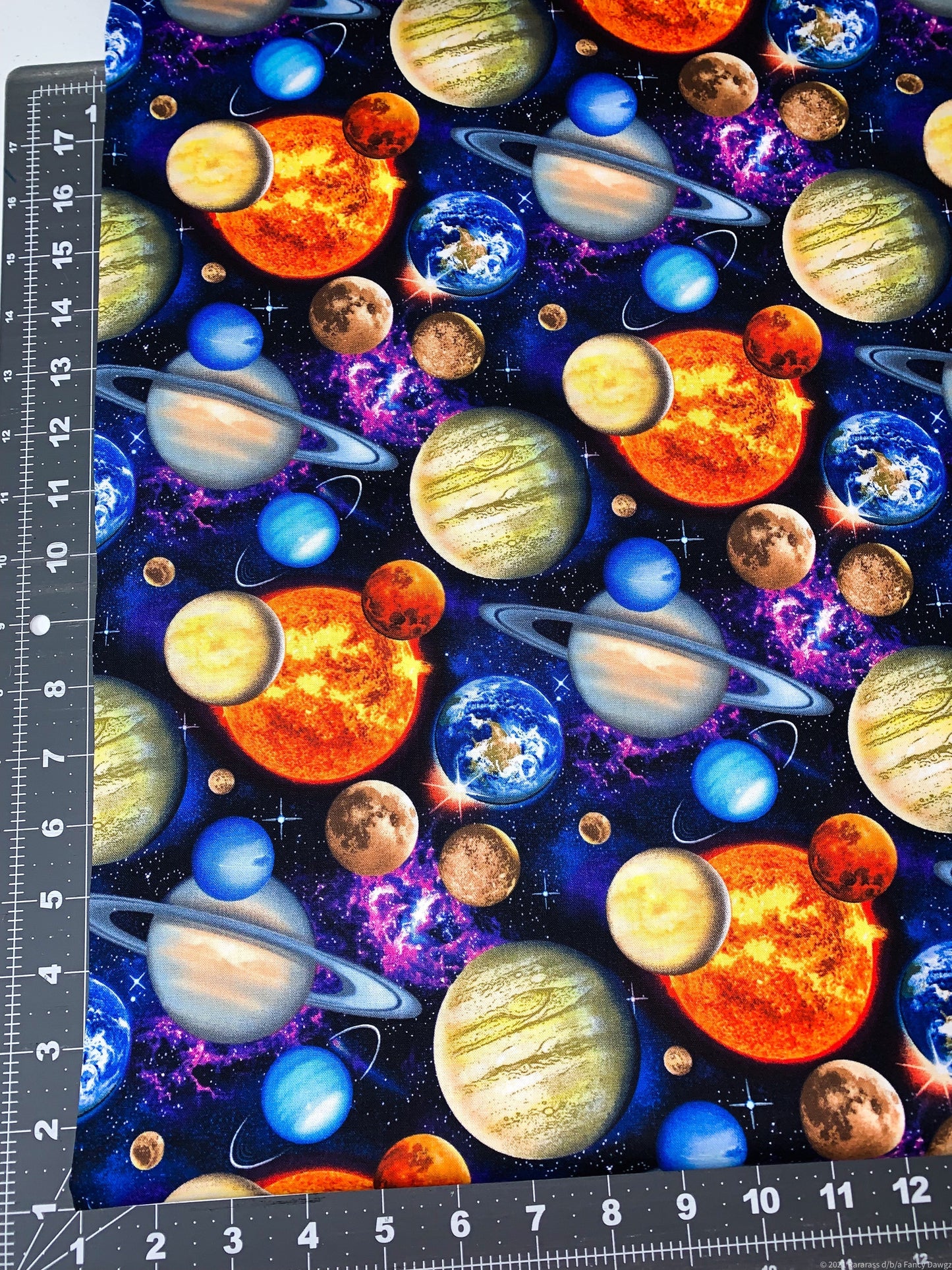 In Space fabric 1331 Planets fabric, Earth Sun Moon