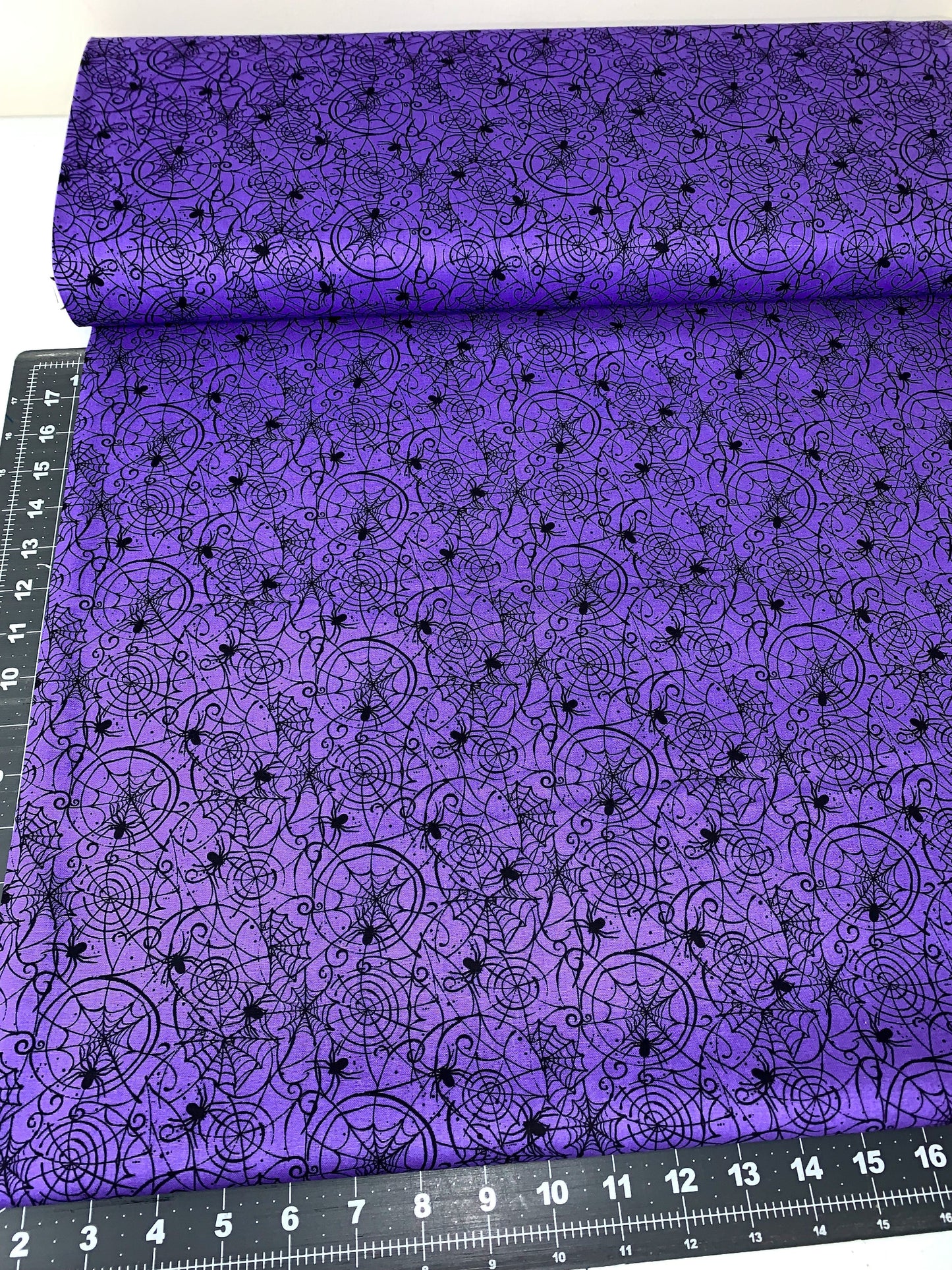 Black spider and spiderweb fabric 16662389 Purple Halloween fabric