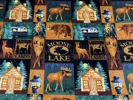 Log cabin fabric 3161 Moose bear fabric