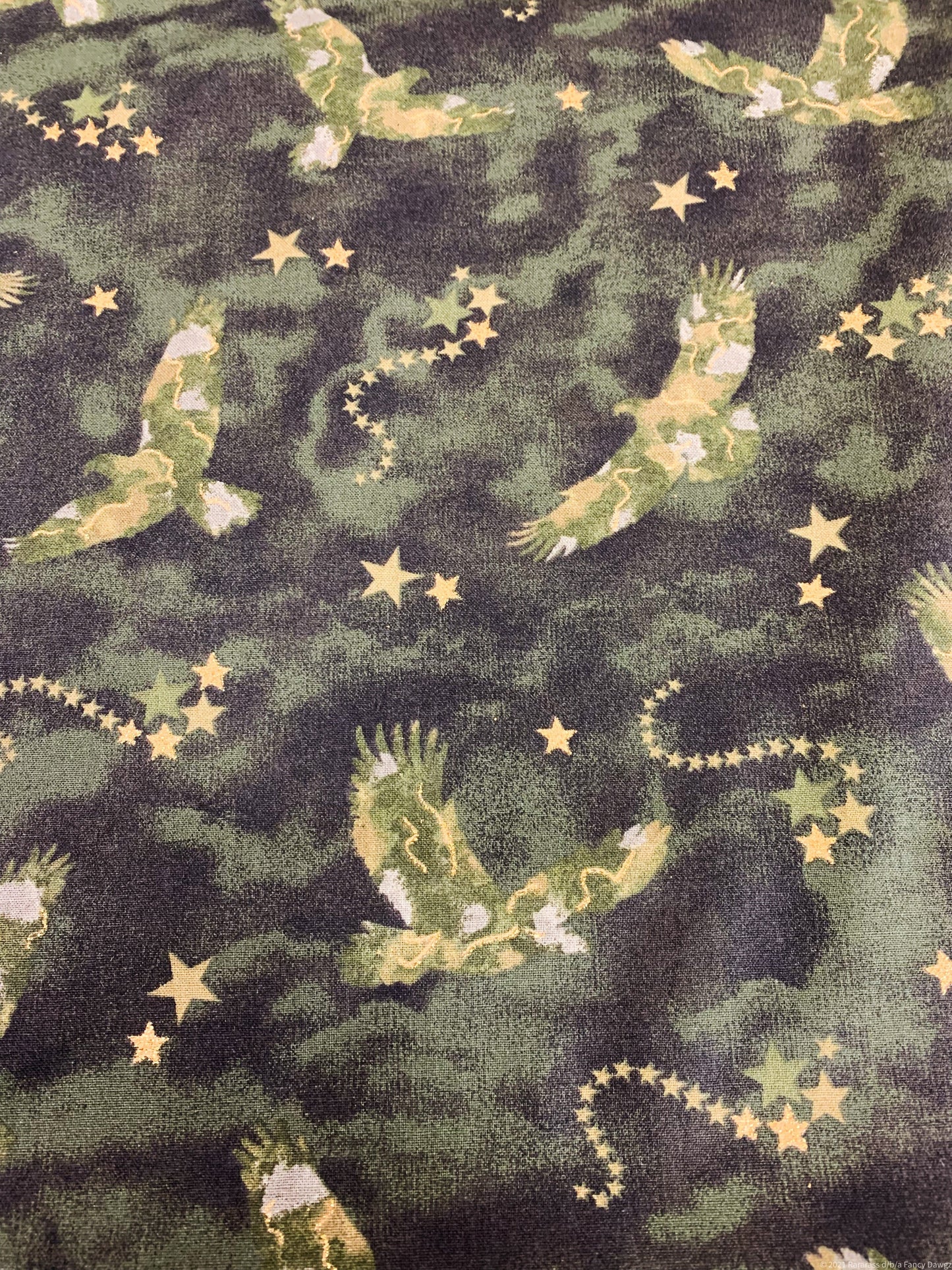 Army Green Eagle fabric 16702 Eagles with Metallic Gold