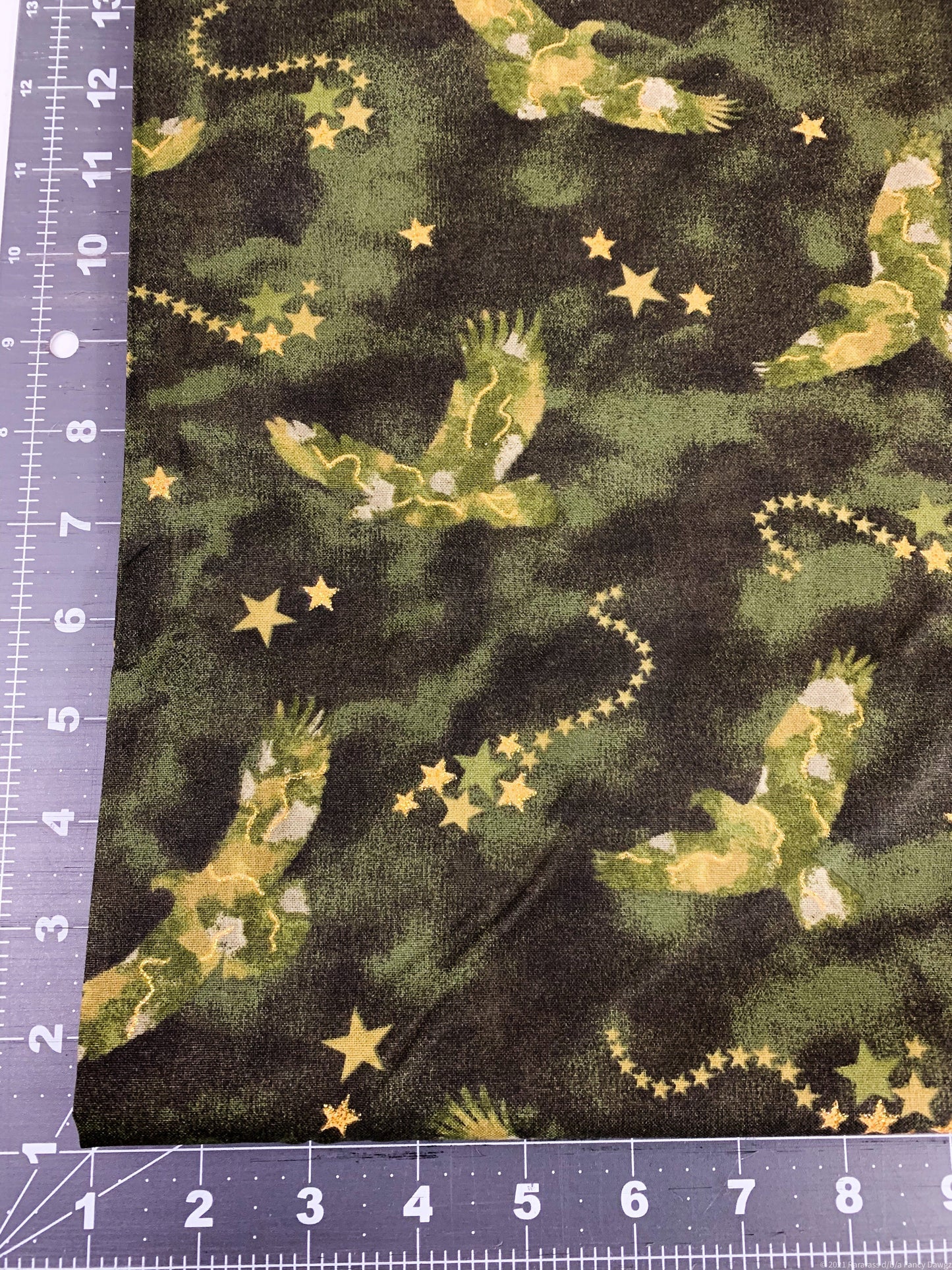 Army Green Eagle fabric 16702 Eagles with Metallic Gold