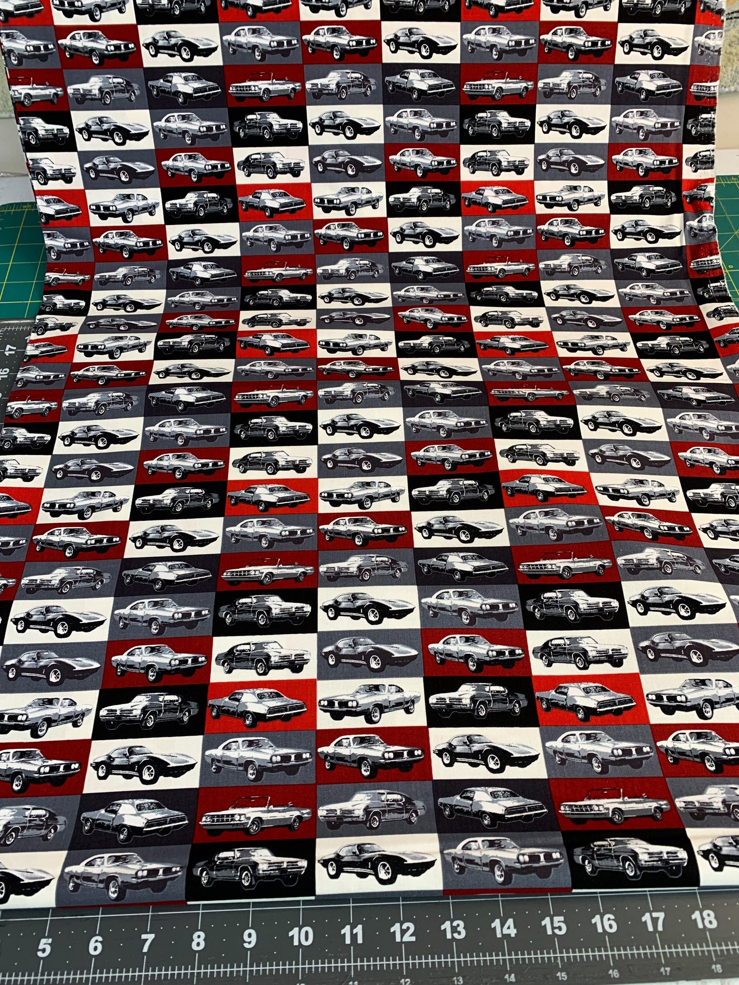 Block Muscle Car Fabric  52956-3 Red Corvette fabric