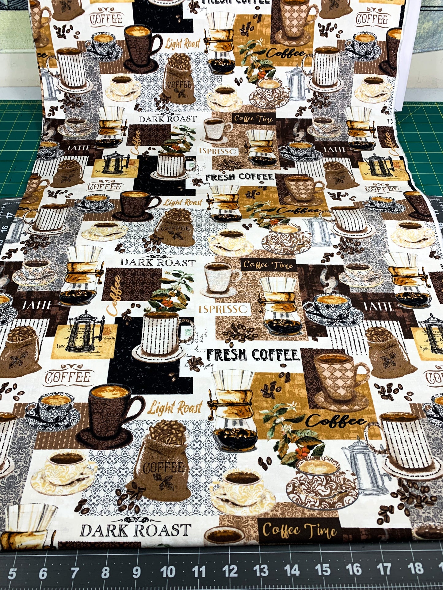 Coffee fabric 53062 Coffee Connoisseur cotton fabric